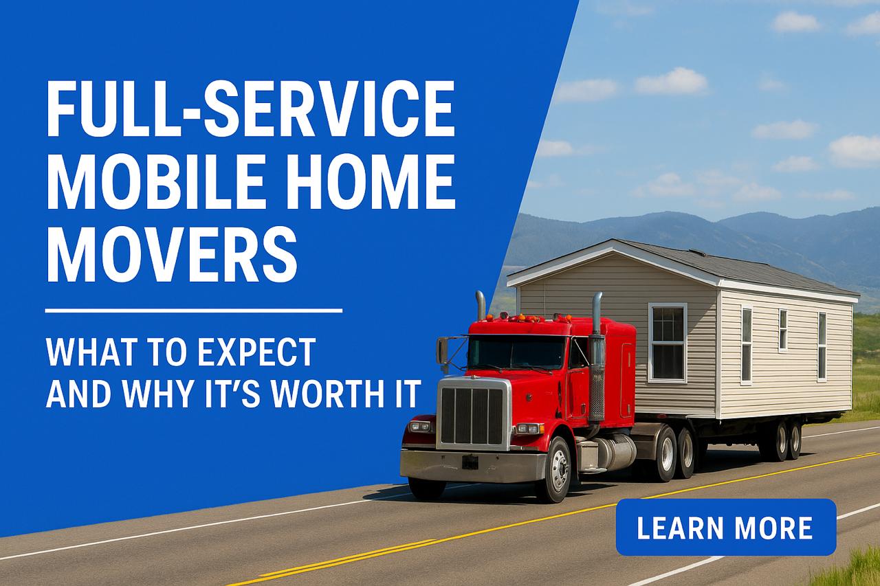 A professional team preparing a mobile home for full-service transport and setup