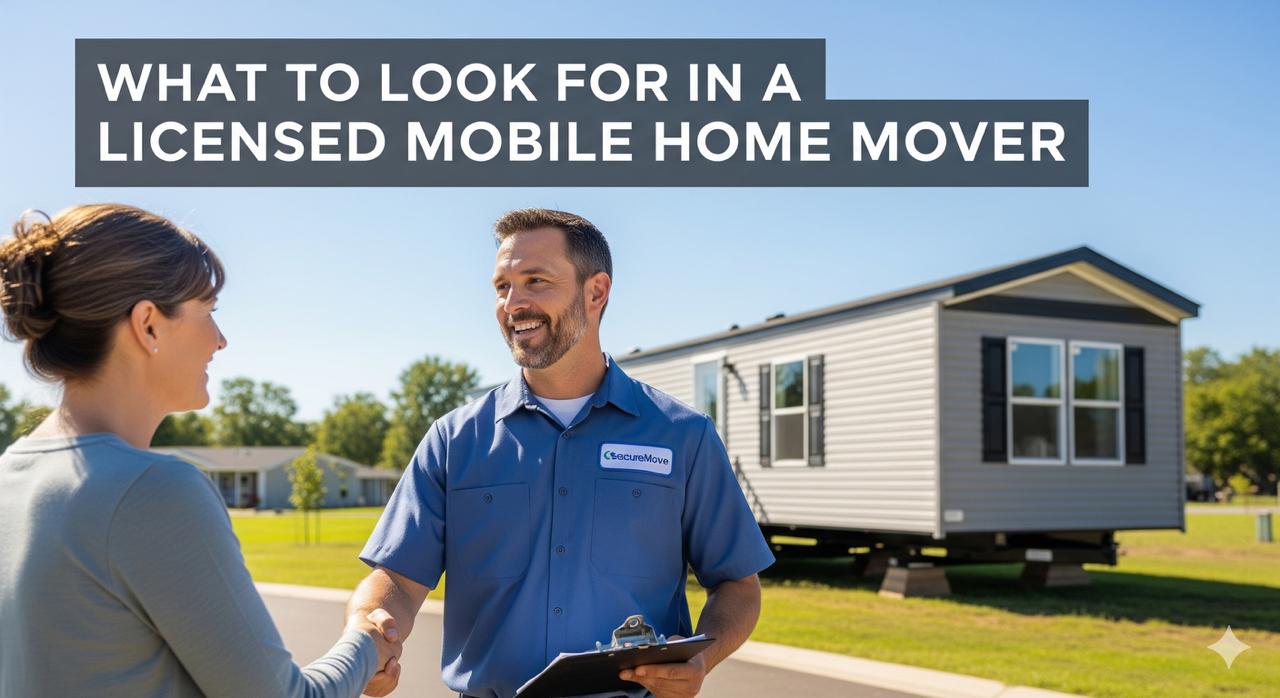 A licensed mobile home mover guiding a mobile home onto a transport trailer